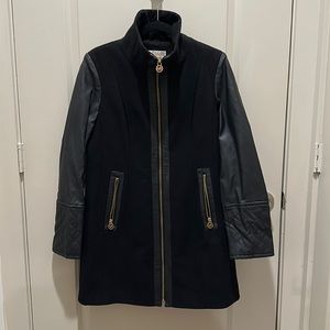Michael kors size 8 black wool blend faux leather sleeve jacket